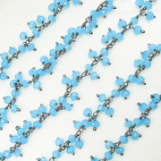 Blue Chalcedony Cluster Dangle 3.5mm Oxidized Wire Chain.